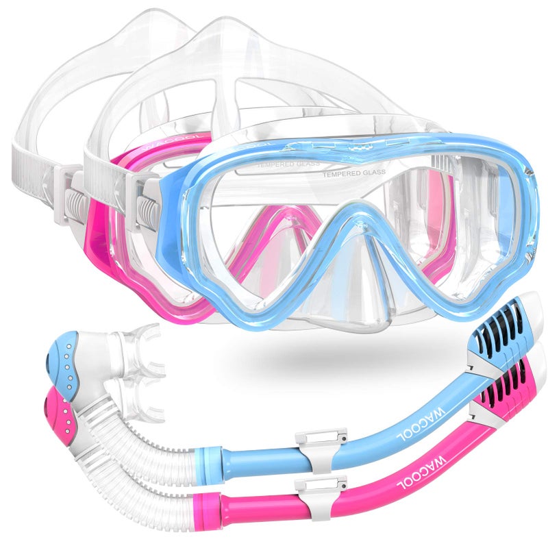 WACOOL Snorkeling Snorkel Diving Scuba Package Set Gear for Kids Youth Junior Anti-Fog Coated Glass with Silicon Mouth Piece Purge Valve and Anti-Splash (Pink) - Image 1
